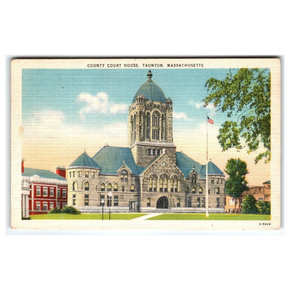 1945 Posted Postcard Taunton MA County Court House Linen Americana E-5929